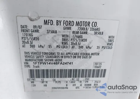 2008 Ford F-150 Fx4 from USA, damaged, VIN 1FTPW14V48FA24741